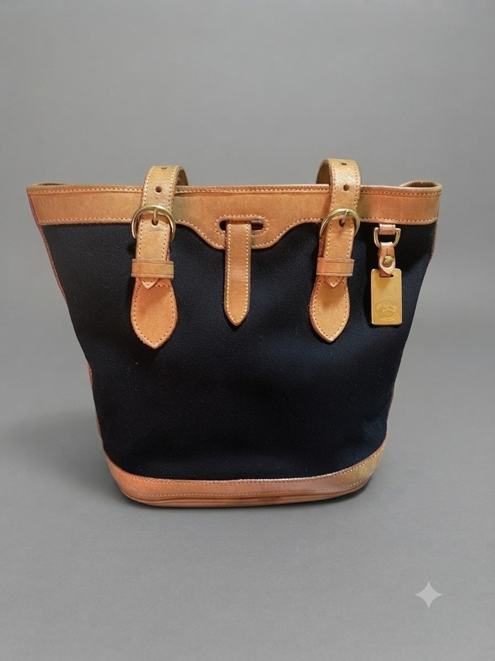 Vintage Dooney & Bourke Made in USA Black Canvas & Leather Bucket Bag